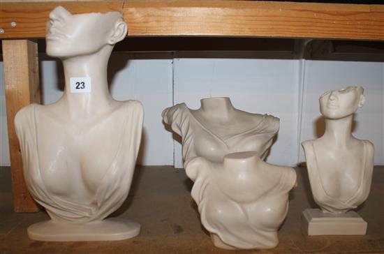 2 graduated sculptural busts and 2 others for jewellery